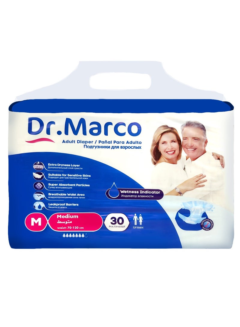 Dr. Marco Adult Diaper, Medium Size, 30 Count Turkish Made Diaper with Extra Dryness Layer and Wetness Indicator  - Image 3