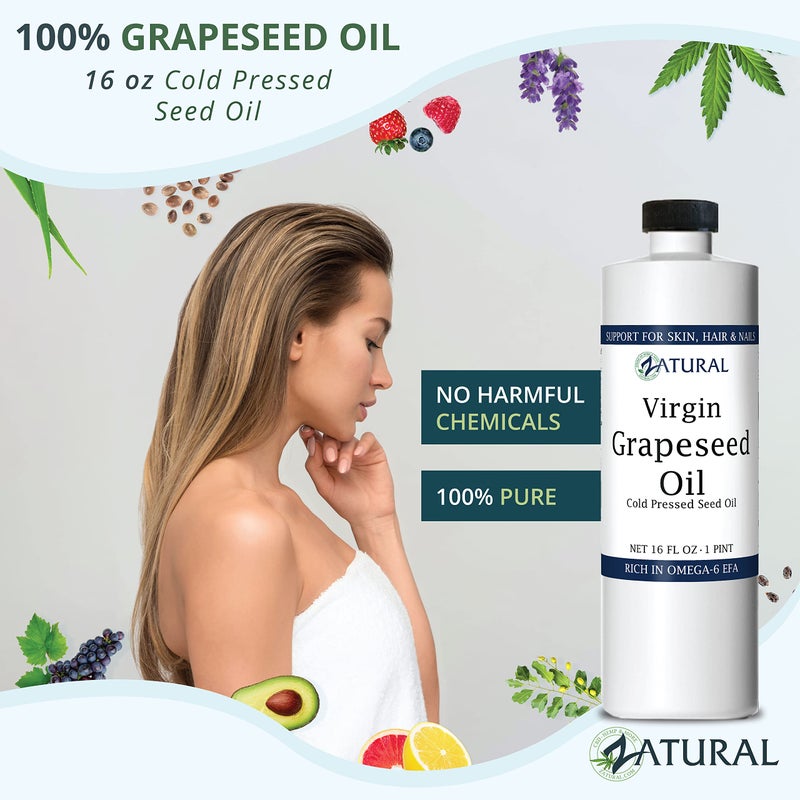 Zatural 100% Pure Cold Pressed Grapeseed Oil â€“ Naturally Grown Virgin, High Smoke Point 450Â°F+, Non-GMO, Perfect for Cooking Frying Baking, Dressings Marinades & Skincare Hair (16 Fl oz) - Image 4