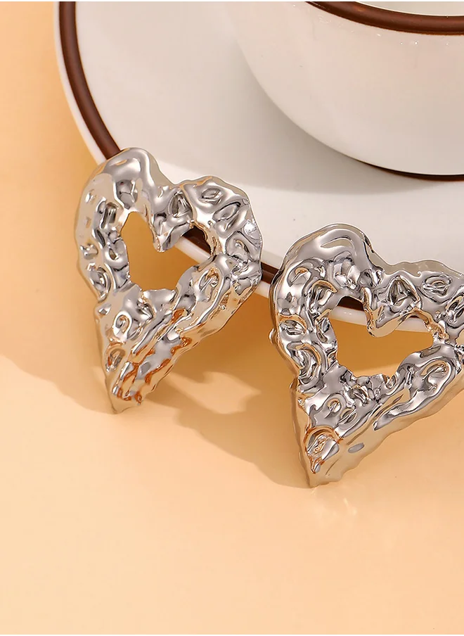 Take Two Textured Heart Shape Hoop Earrings