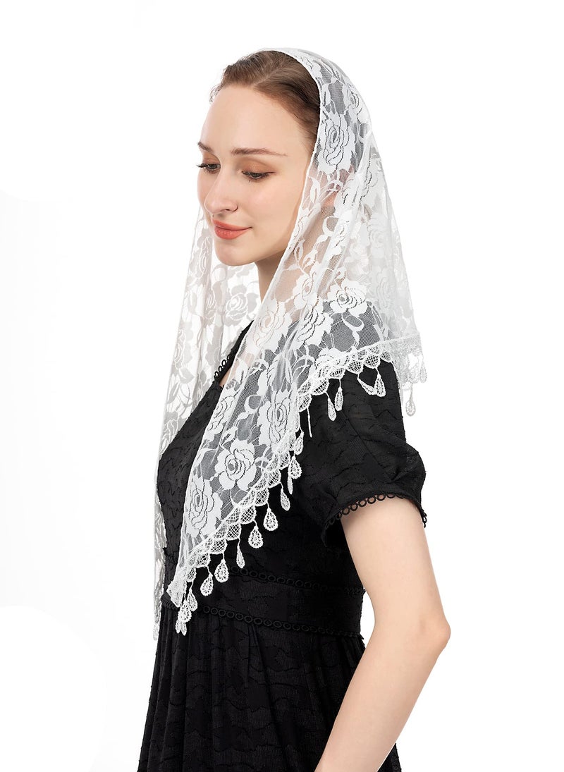 Wgior Triangle Lace Chapel Veil for Church - Catholic Mass Head Covering Scarf Mantilla for Women (White) - Image 2