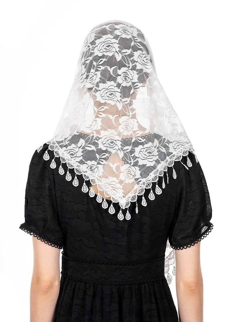 Wgior Triangle Lace Chapel Veil for Church - Catholic Mass Head Covering Scarf Mantilla for Women (White) - Image 5