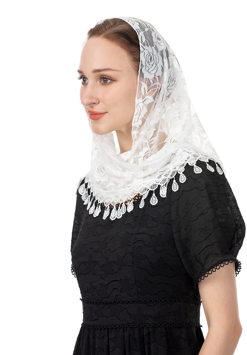 Wgior Triangle Lace Chapel Veil for Church - Catholic Mass Head Covering Scarf Mantilla for Women (White) - Image 4