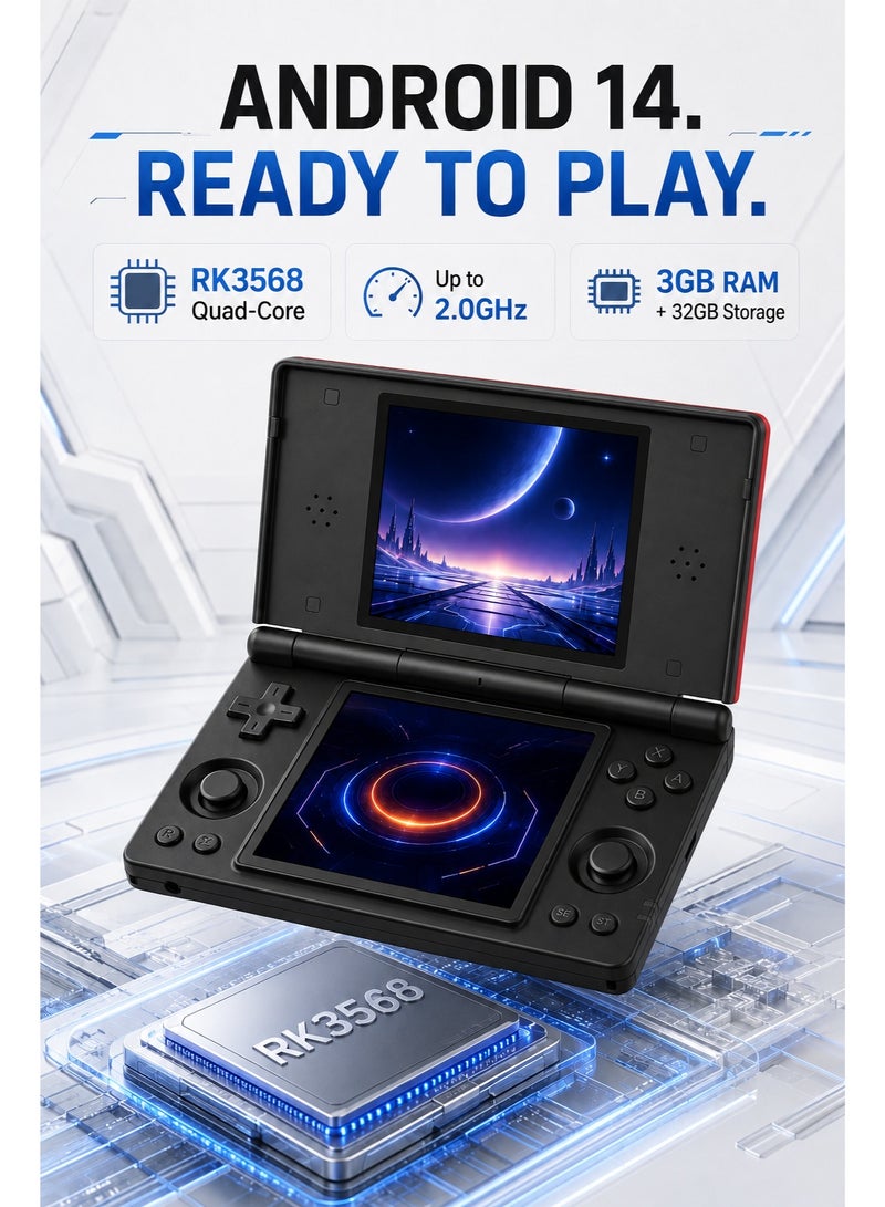 ANBERNIC RG DS Dual-Screen Handheld Game Console, Android 14, Dual 4-Inch IPS Touchscreens, RK3568, 3GB+32GB, 128GB TF Card, Wi-Fi, Bluetooth, 4000mAh, Black - Image 4