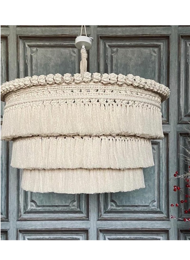 macrame sanu Macrame Bohemian Lantern Lamp Shape, Handmade Cotton Tassel Chandelier Lampshade 
