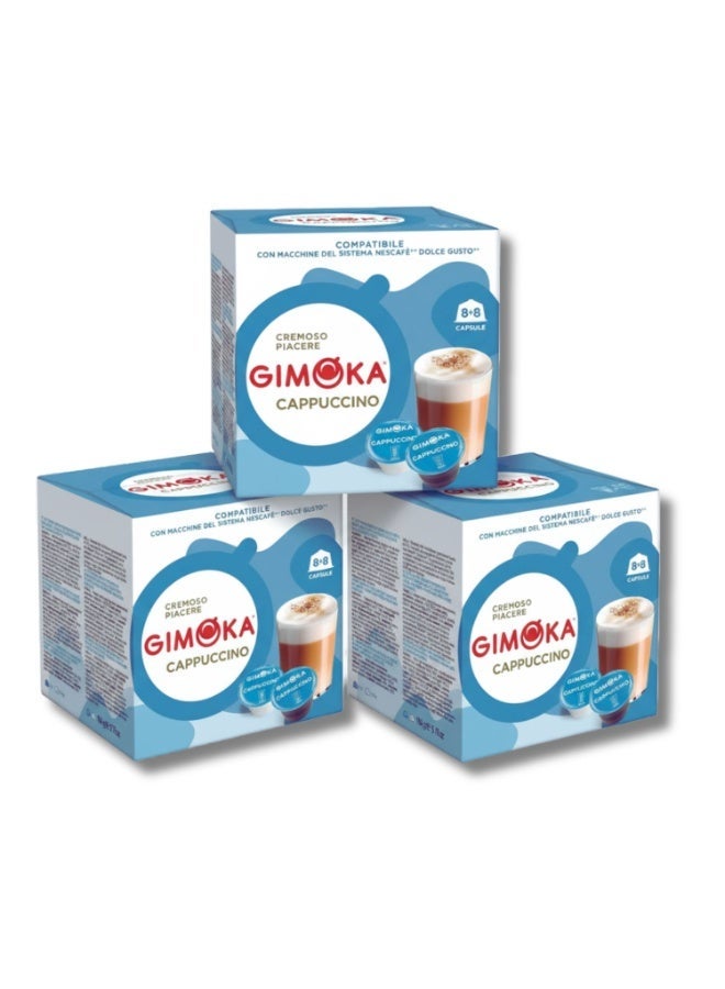 Gimoka Cappuccino Coffee Capsules | Compatible with Dolce Gusto | 3 Packs × 16 Pods (Total 48 Capsules) – Value Pack - Image 1
