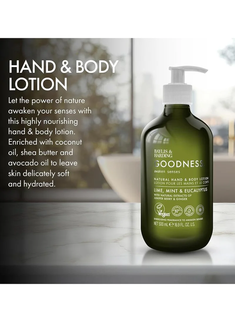 Baylis & Harding Goodness Awaken Lime, Mint & Eucalyptus Hand & Body Lotion, 500ml | Deeply Nourishing Lotion with Coconut Oil, Shea Butter & Avocado Oil | Vegan Moisturising Care