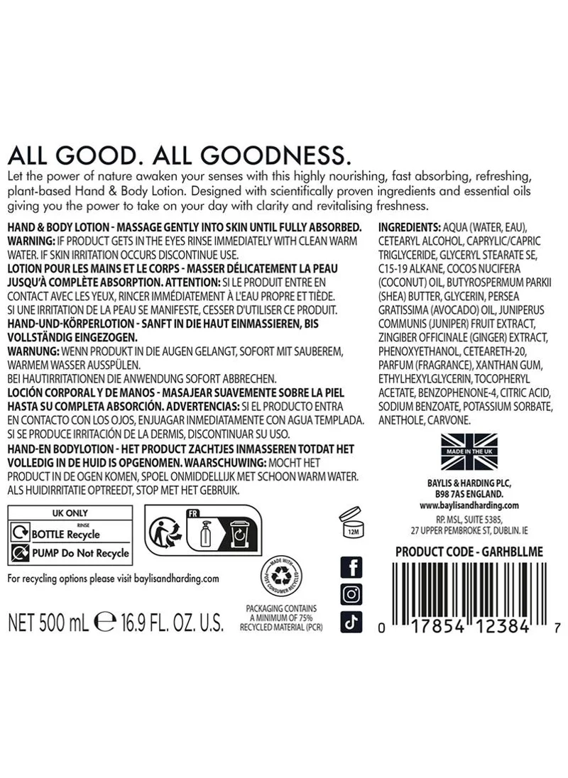 Baylis & Harding  Goodness Awaken Lime, Mint & Eucalyptus Hand & Body Lotion, 500ml | Deeply Nourishing Lotion with Coconut Oil, Shea Butter & Avocado Oil | Vegan Moisturising Care  | Best Price UAE