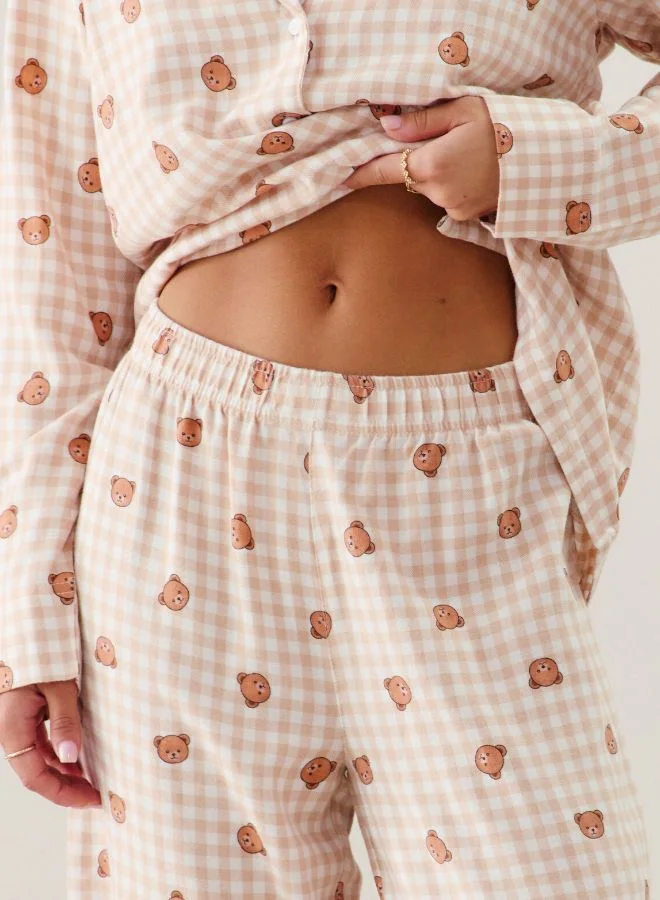 UNDIZ Teddy bear print flannel trousers