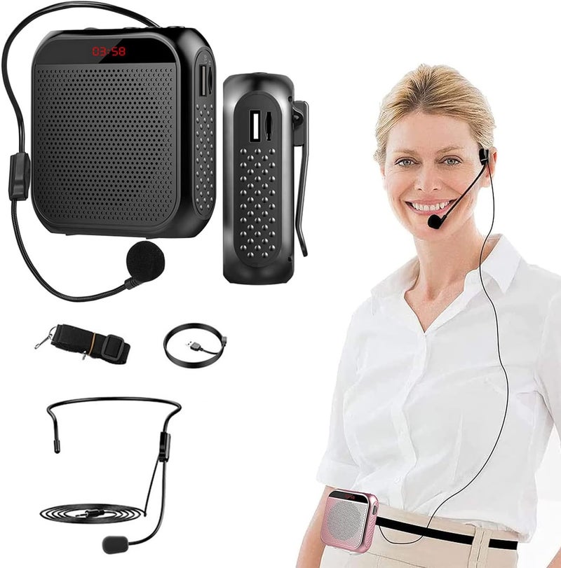 ELECDON Voice Amplifier with Wired Microphone Headset, Portable Rechargeable PA System Speaker Personal Microphone Speech Amplifier, Loudspeaker for Teachers, Tour Guides/Coaches Metting/Yoga/Fitness (Black) - Image 1