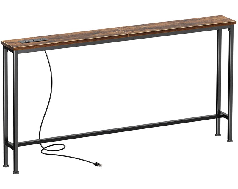 SUPERJARE 51.2 Inch Sofa Table with Power Outlet and USB-C Port, 5.9 Inch Narrow Console Table, Entryway Hallway Couch Table with Storage, Behind Sofa, Small Spaces, Living Room, Rusitc Brown - Image 1