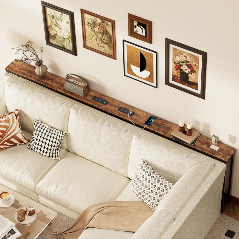 SUPERJARE 51.2 Inch Sofa Table with Power Outlet and USB-C Port, 5.9 Inch Narrow Console Table, Entryway Hallway Couch Table with Storage, Behind Sofa, Small Spaces, Living Room, Rusitc Brown - Image 2