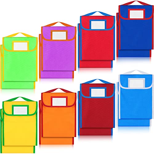 Lincia 16 Pcs Nylon Book Pouch Bags with Stitched Handle and Clear Name Tag Pockets Book Bags for Kids Classroom School Homework Protector Store Reading Supplies 118 x 98 Inch - Image 1