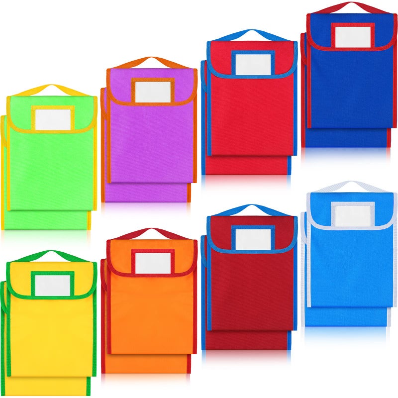 Lincia 16 Pcs Nylon Book Pouch Bags with Stitched Handle and Clear Name Tag Pockets Book Bags for Kids Classroom School Homework Protector Store Reading Supplies 118 x 98 Inch - Image 2