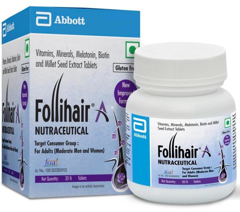 Follihair New Nutraceutical Pack of 30N for Hair Tablets Bottle - Image 1