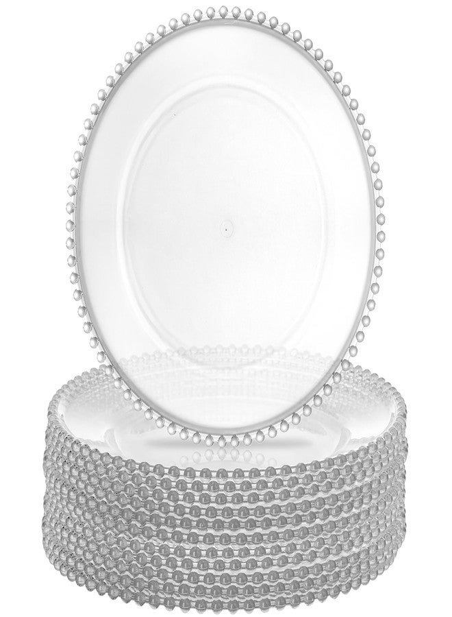 Lawei 12 Pack Clear Plastic Charger Plates with Bead Rim, 13 Inch Plastic Round Serving Plates Decor Dinner Plates for Party Wedding Events Dinner Decoration - Image 1