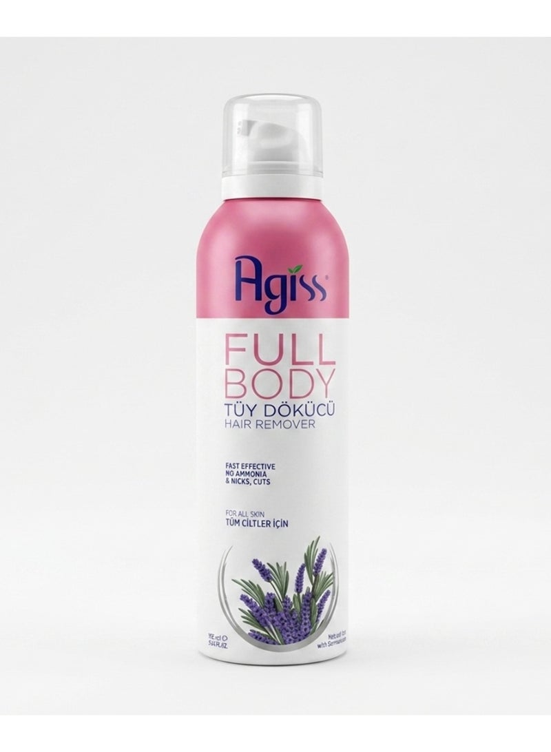 Agiss Full Body Hair Remover Spray – Fast & Effective Depilatory Foam for All Skin Types – Smooth Skin Without Nicks or Cuts – No Ammonia, Lavender Scented – 175ml - Image 1