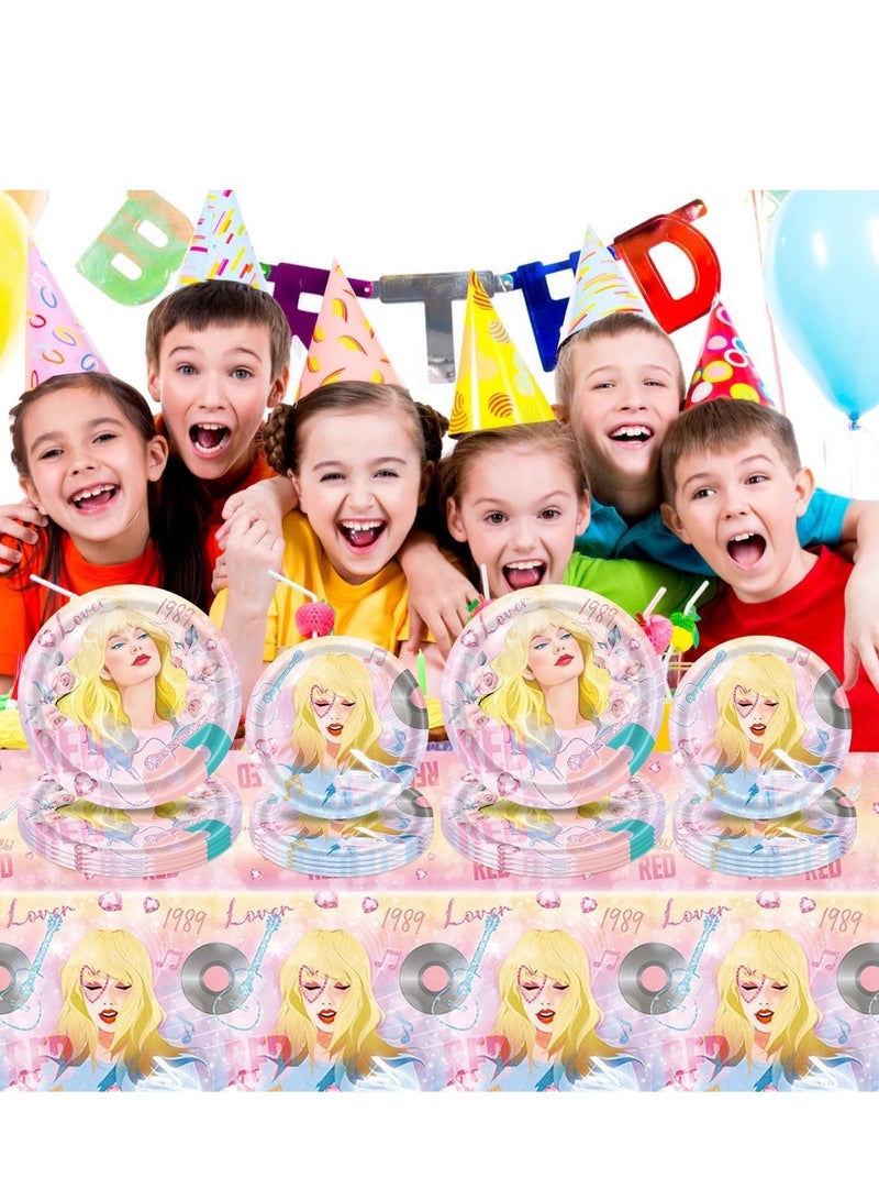 SYOSI Birthday Decorations, 20 Plates, 20 Napkins and 1 Tablecover for Girls Fans Party Supplies  - Image 2