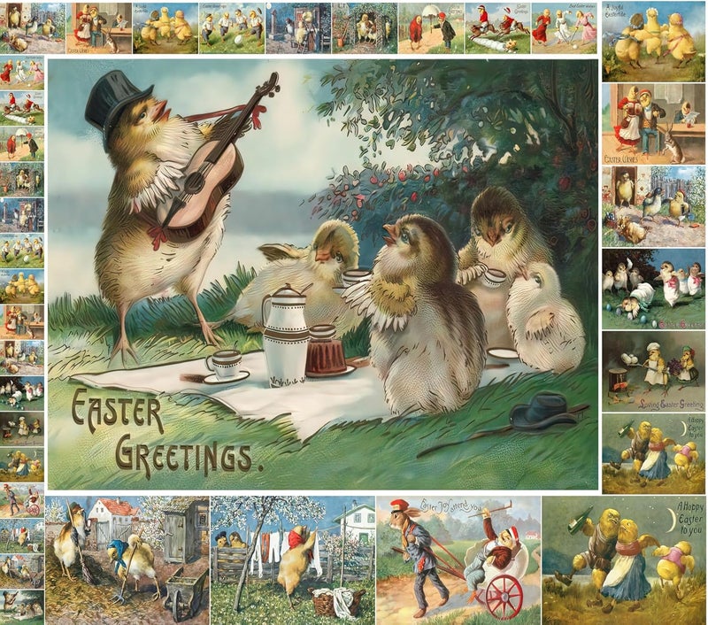 Flonz Decoupage Paper Pack (21 Sheets 6"x8") Funny Easter Chicks Scenes Vintage Styled Easter Cards Pictures for Decoupage, Craft and Scrapbooking - Image 1