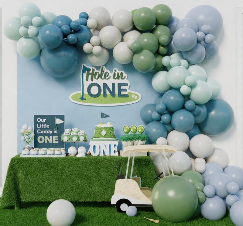 Beaumode Golf Blue and Green Balloon Arch Kit for Hole In One Birthday Masters Golf Party Fore Par-Tee Baby Shower Party Decoration (Blue Green) - Image 1