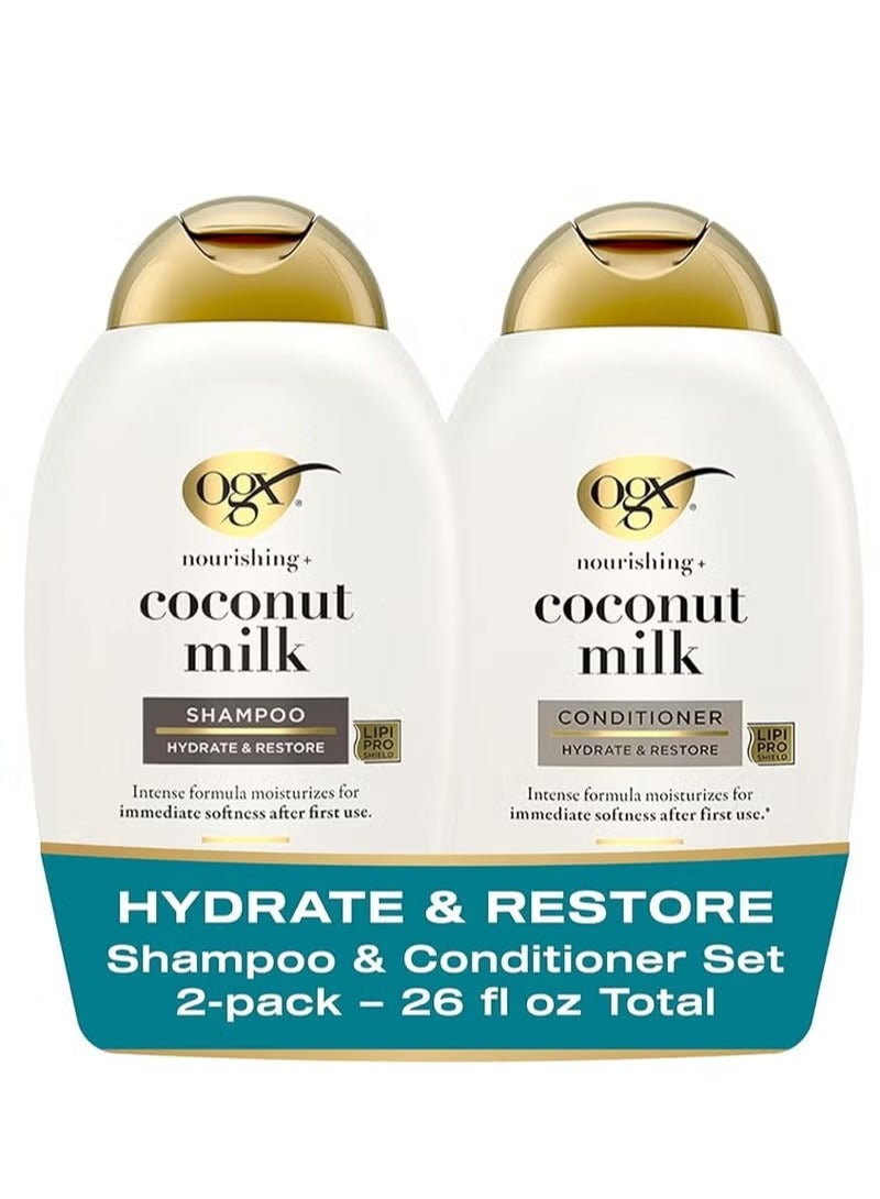 أو جي إكس شامبو وبلسم حليب جوز الهند المغذي OGX للشعر الصحي ، 13 Fl Oz - عبوة من 2
