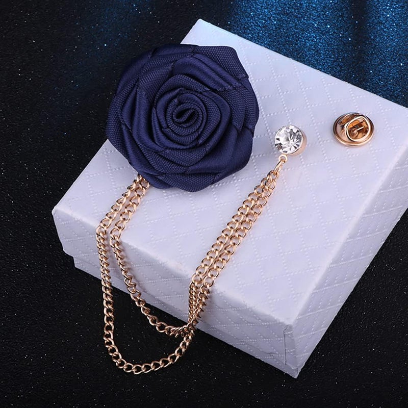 MXUHUI Fashion Bridegroom Wedding Brooches Cloth Art Hand-Made Rose Flower Brooch Lapel Pin Badge Tassel Chain Men's Suit Accessories - Image 2