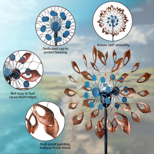 FAHKNS Garden Wind Spinners 360°, Outdoor Metal Windmill Yard Spinners 73 Inch Height Dual Directions Twin Rotor Wind with Kinetic, Wind Spinner Outdoor for Yard and Garden Art Decor - Image 5