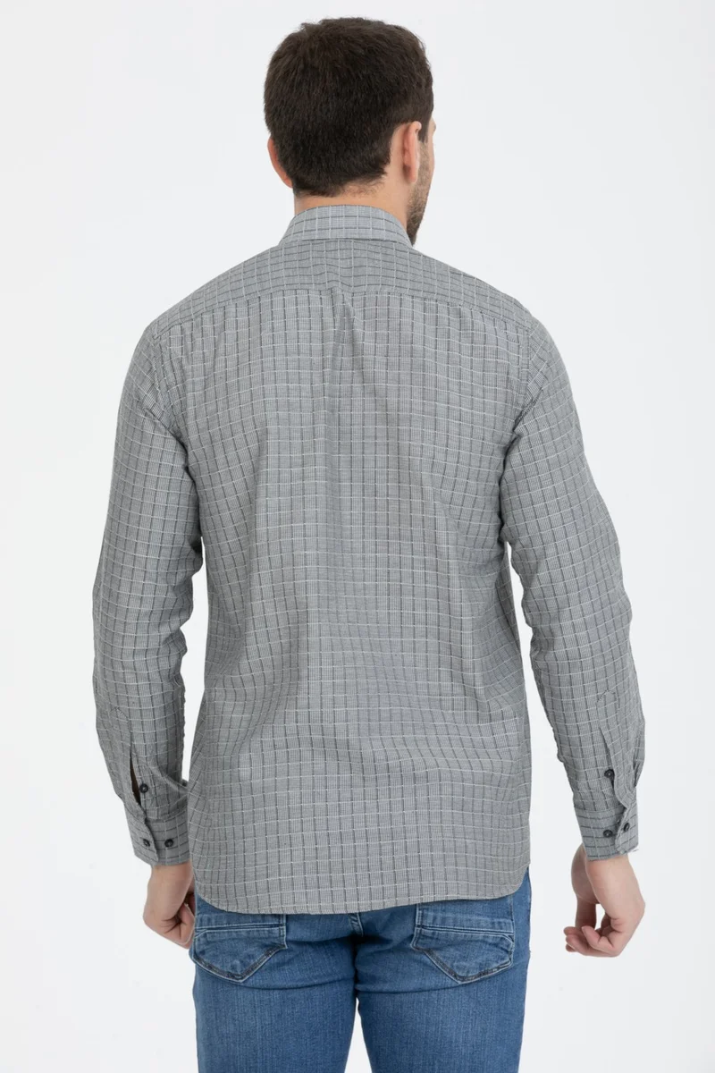 Varetta Men's Gray Checked Long Sleeve Pocket Collar Buttoned Shirt