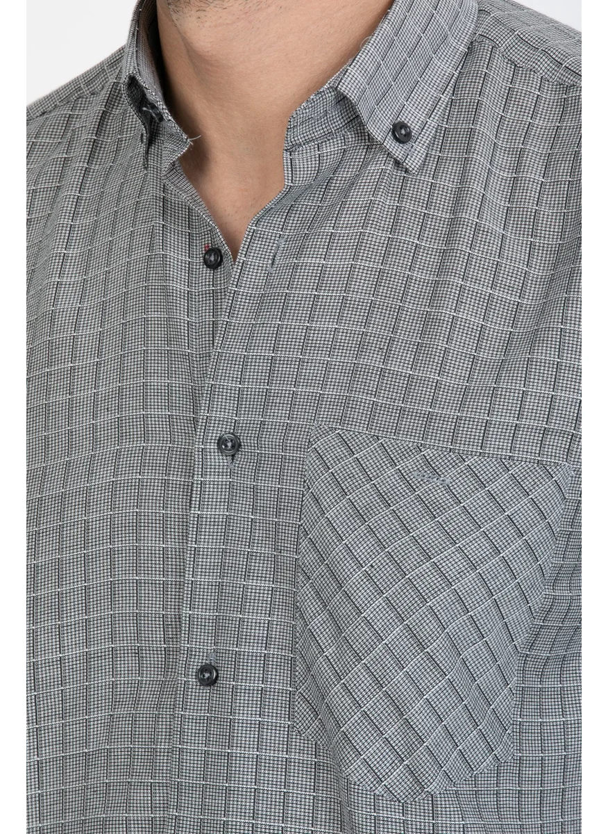 Varetta Men's Gray Checked Long Sleeve Pocket Collar Buttoned Shirt