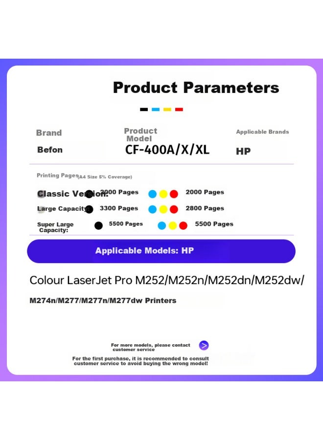 Befon Deyin Cf400A High-Capacity Toner Cartridge, Blue And Cyan, Compatible With Hp M277Dw, M252Dw, M252Dn, M252N, M252, M277N Printers, 201A Toner Cartridge - Image 1
