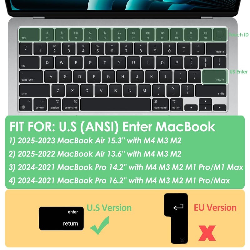 ProElife غطاء لوحة مفاتيح عربي ProElife لجهاز MacBook Air 13.6 15 بوصة M3 M2 A3113/A3114/A2681/A2941 و MacBook Pro 14 16.2 بوصة M3 M2 M1 Pro/Max A2918/A2992/A2779/A2780/A2991 2023-2021 - Image 2