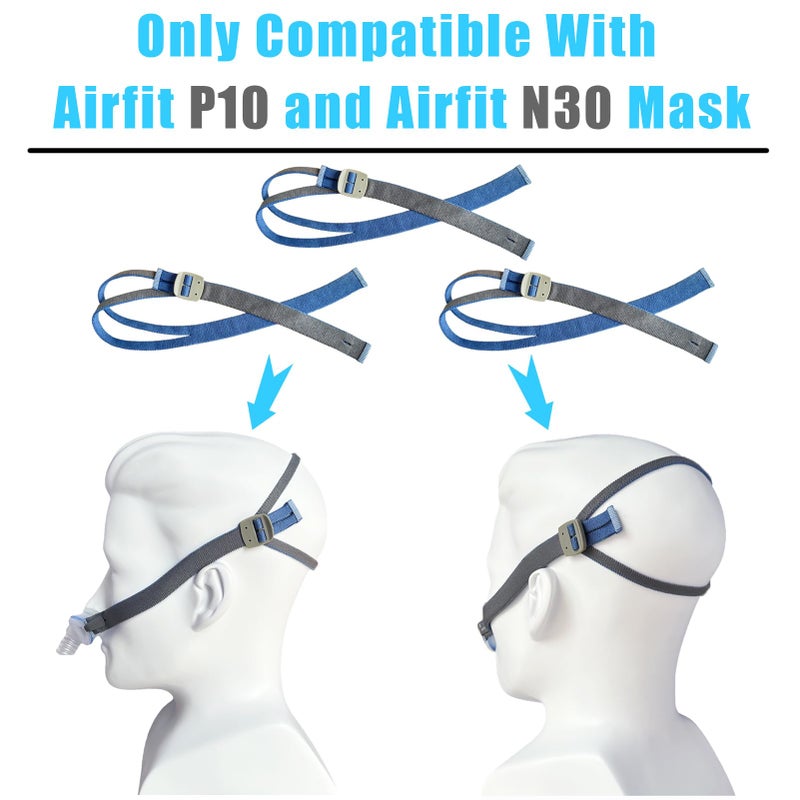 GJX 3 Packs Headgear Compatibility with Airfit P10 and N30 Latest Version Adjustable Replacement CPAP Headgear Strap for P10/N30 CPAP Nasal Pillow Mask Replace Part(Without Nasal Pillow Frame) - Image 4