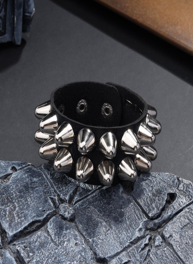 MILAKOO Punk Rock Strap Leather Bracelet Spike Studded Arm Armor Cuff Vintage Braided Leather Wristband - Image 4