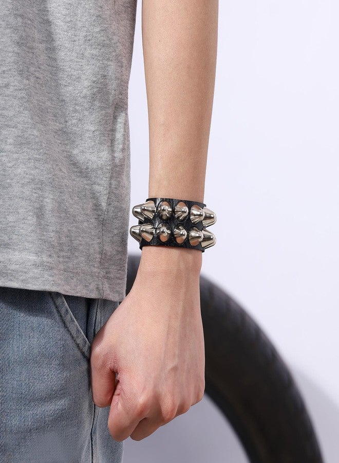 MILAKOO Punk Rock Strap Leather Bracelet Spike Studded Arm Armor Cuff Vintage Braided Leather Wristband - Image 5