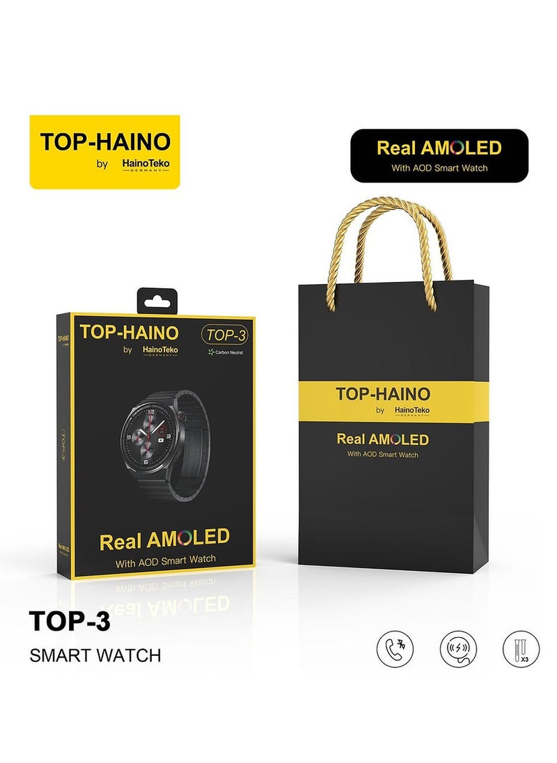 Haino Teko - Haino Teko Germany TOP-Haino TOP 3 Full Screen Real AMOLED Display Series 9 Smart Watch With 3 Pair Straps Wireless Charger and Pen Designed For Ladies and Gents - Image 1