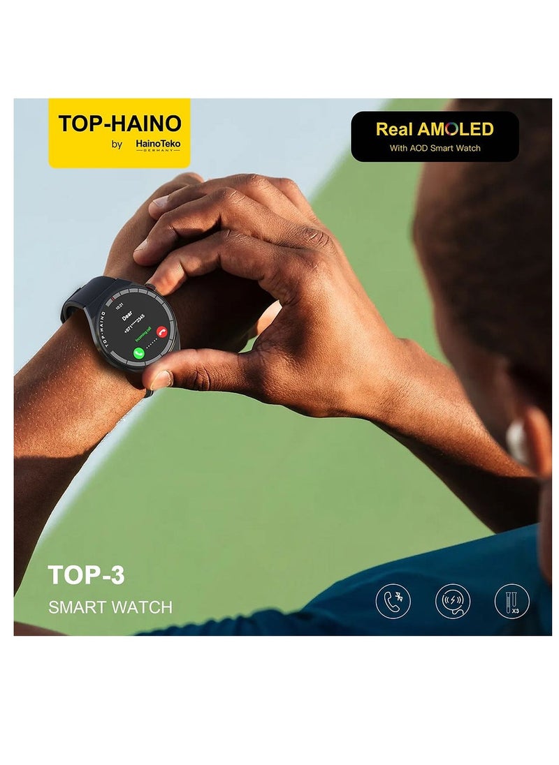 Haino Teko - Haino Teko Germany TOP-Haino TOP 3 Full Screen Real AMOLED Display Series 9 Smart Watch With 3 Pair Straps Wireless Charger and Pen Designed For Ladies and Gents - Image 1