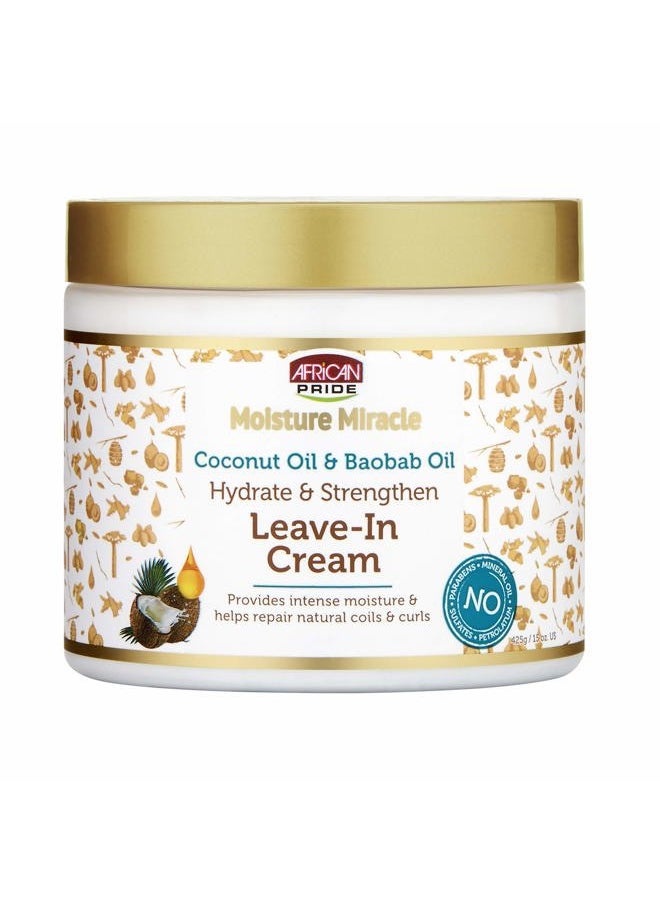 African Pride Moisture Miracle Coconut Oil & Baobab Oil Leave-In Cream - Provides Intense Moisture & Helps Repair Natural Coils & Curls, Hydrates & Strengthens Hair, 15 oz  - Image 1