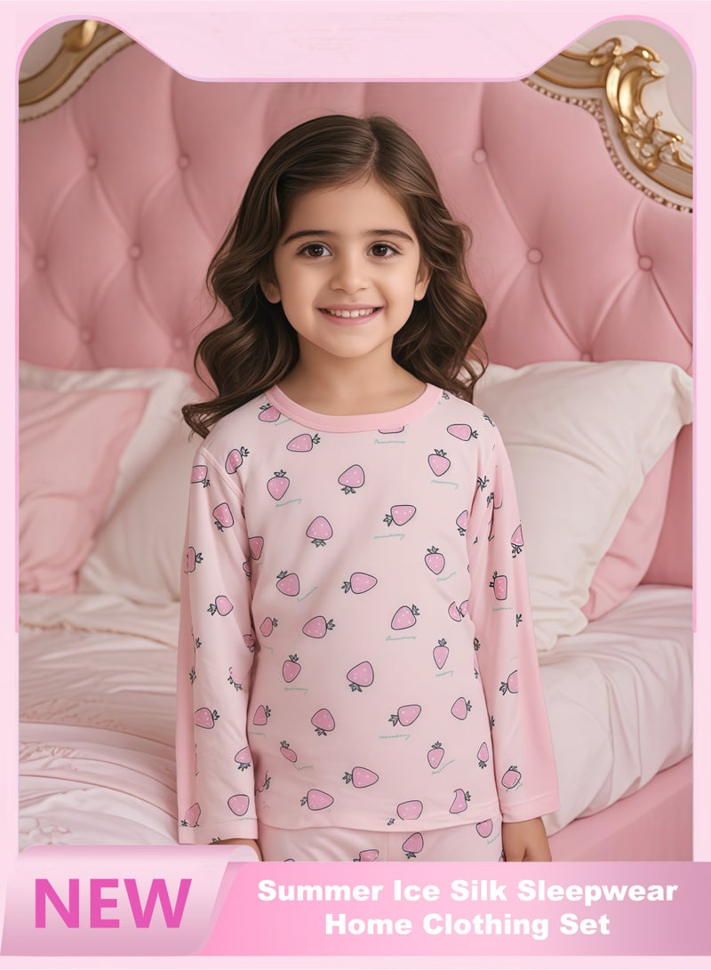 Summer ice - silk thin - section sleepwear for girls, cartoon five - quarter - sleeved air - conditioned clothing, children's home clothing sets  - Image 1