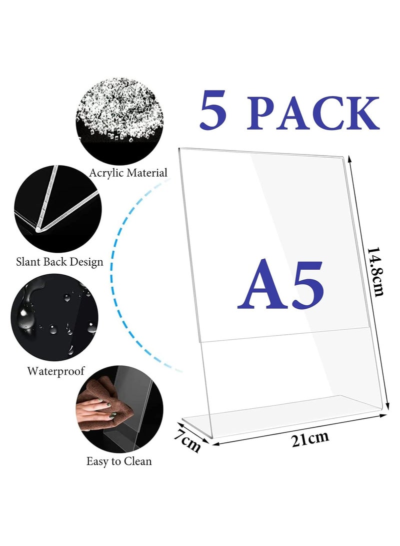 TPGP A5 Acrylic Sign Holder, 5 Pcs Acrylic Poster Menu Holder, Clear Plastic Display Holders, L-Shape Perspex Leaflet Table Menu Display Stands for Restaurant Store Hotel Office Stall Exhibition - Image 3