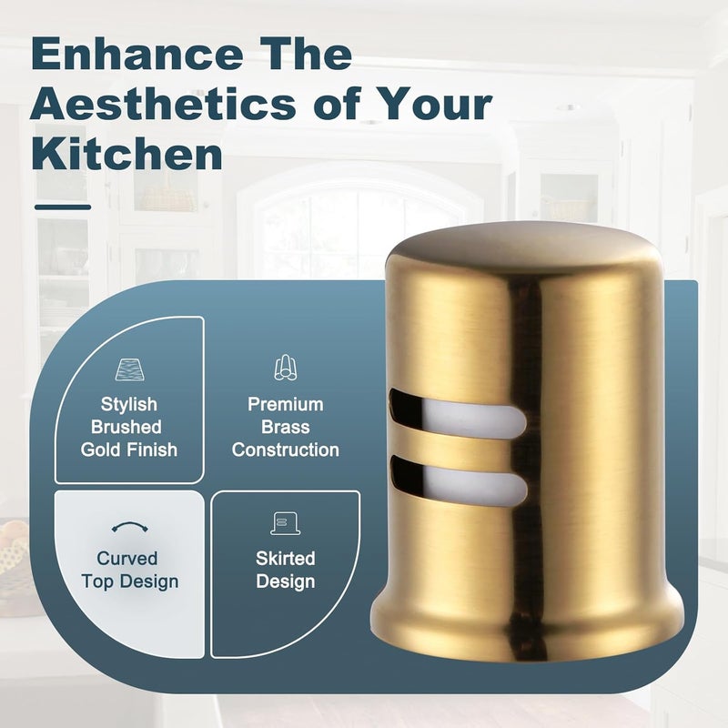 ALEASHA Dishwasher Air Gap Cover, Dishwasher Air Gap Cap for Kitchen Sink, Solid Brass Dishwasher Overflow Vent Cap Replacement Kit, Brushed Gold - Image 2