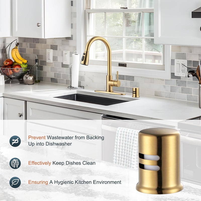 ALEASHA Dishwasher Air Gap Cover, Dishwasher Air Gap Cap for Kitchen Sink, Solid Brass Dishwasher Overflow Vent Cap Replacement Kit, Brushed Gold - Image 3