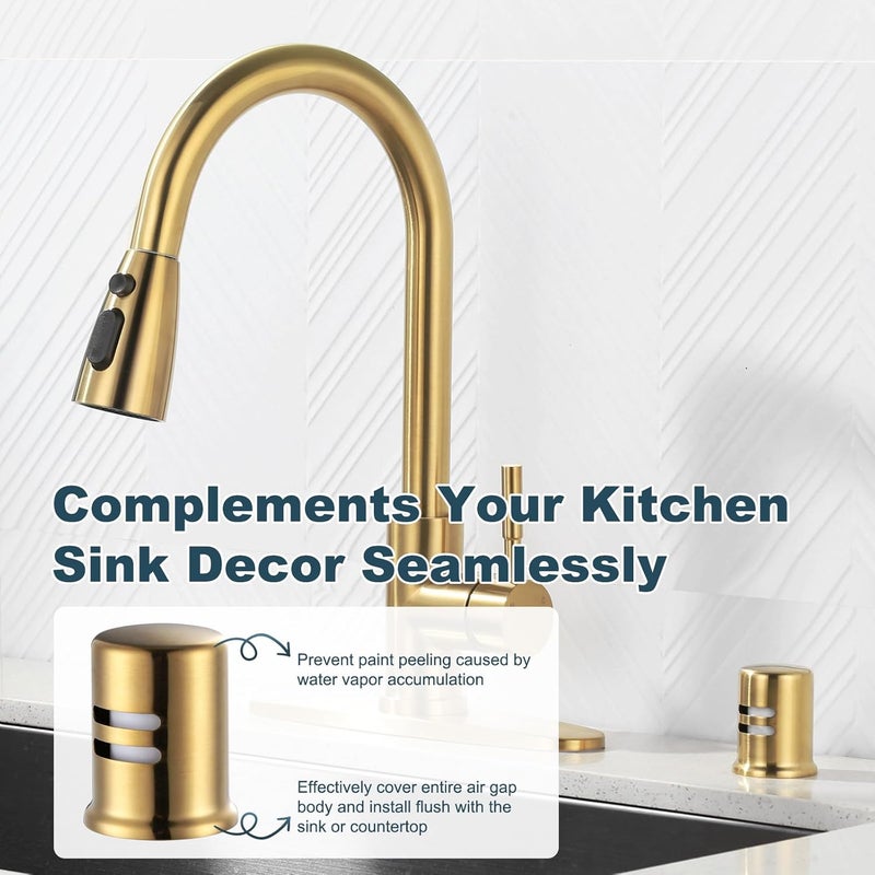 ALEASHA Dishwasher Air Gap Cover, Dishwasher Air Gap Cap for Kitchen Sink, Solid Brass Dishwasher Overflow Vent Cap Replacement Kit, Brushed Gold - Image 4