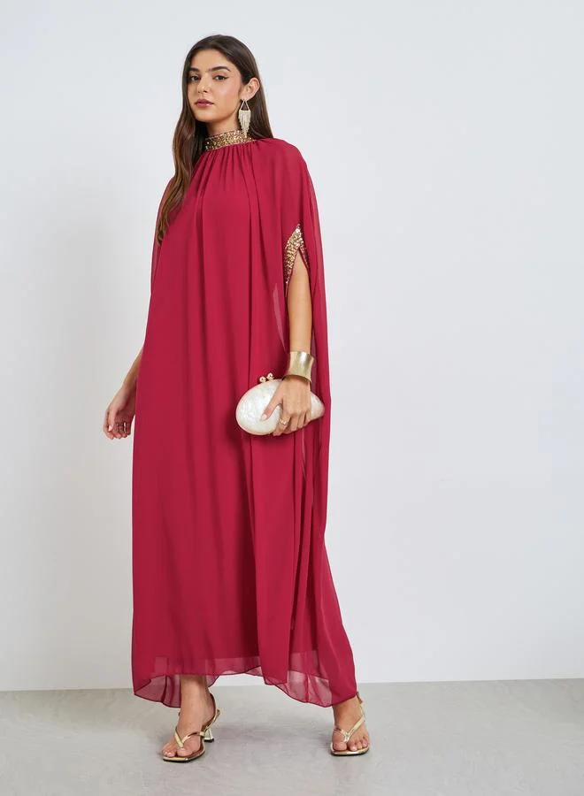 Styli Red Sequined Kaftan Maxi Dress