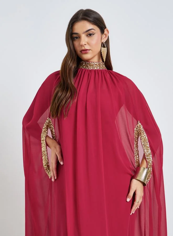 Styli Red Sequined Kaftan Maxi Dress