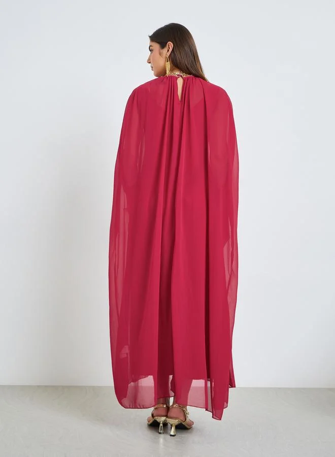 Styli magenta Red Sequined Kaftan Maxi Dress for Women | Best Price UAE