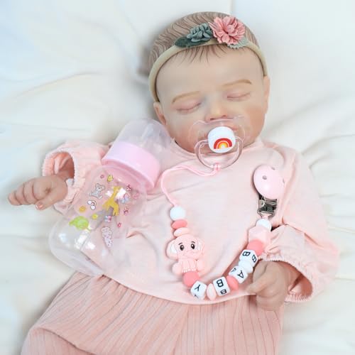SCOM Reborn Baby Dolls Accessories Set Rainbow Transparent Magnetic Pacifiers Removable Reusable Baby Doll Bottles with Silicone Pacifier Clips for Reborn Dolls Girls Pink Style 3 Pcs - Image 5
