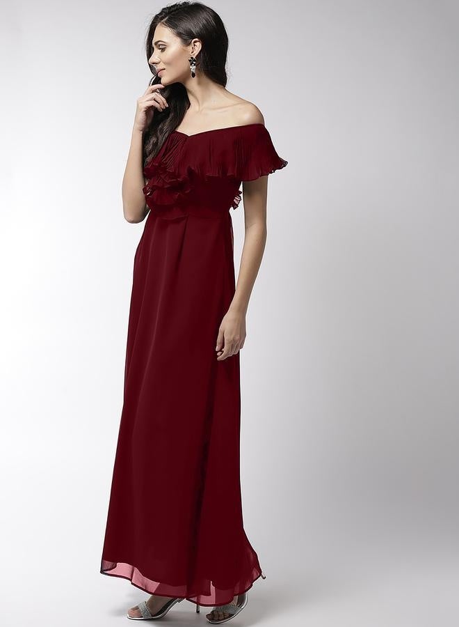 ميش فستان ماكسي بليسيه عنابي مع حافة واسعة من ستايلي - Image 3