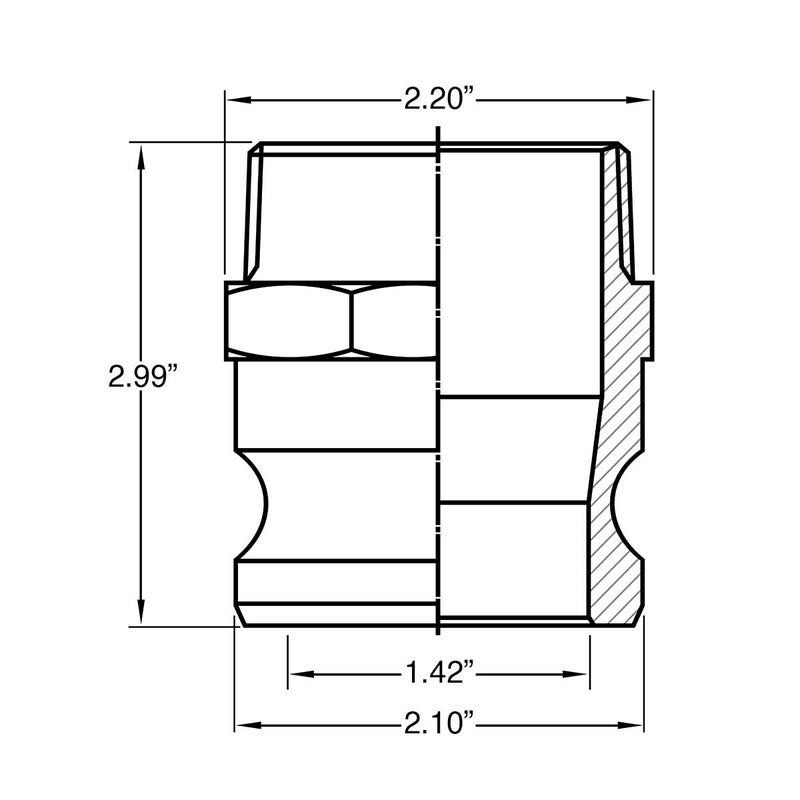 Gloxco Polypropylene Type F Cam and Groove Fitting, 1-1/2" Male Camlock Adapter x 1-1/2" Male NPT (CAM-15-F-PP) - Image 2