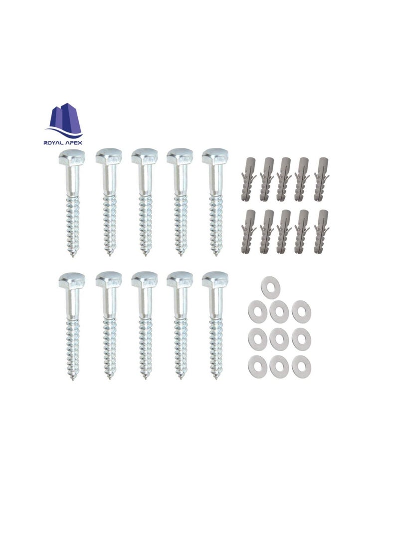 10 Pcs Galvanized (G.I) Hex Head Coach Screws with Washer & Fisher Plug Wood Working for Holding Together Heavy Timber, and Concrete Working. (10mm, Length 3 Inch) - Image 2