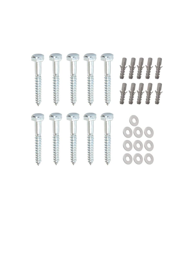 10 Pcs Galvanized (G.I) Hex Head Coach Screws with Washer & Fisher Plug Wood Working for Holding Together Heavy Timber, and Concrete Working. (10mm, Length 3 Inch) - Image 1