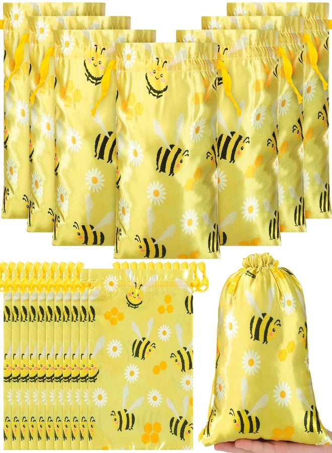 Cosblank 24 Pcs Bee Gift Bags Bee Theme Birthday Party Gift Bags with Drawstring Honey Candy Treats Goodies Bag Yellow Cartoon Birthday Party Favors for Kids Baby Shower Spring Holiday Supplies Gifts - Image 1